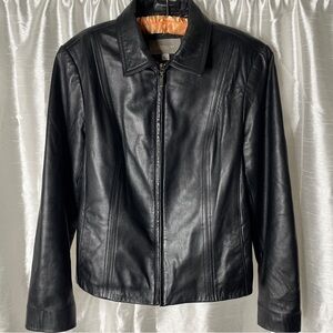 Croft & Barrow Leather Jacket M Lambskin Black Fitted Zip Up Biker Grunge 90s